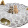 Inbelive Large Cat Tunnel Bed with Plush Cover,Fluffy Toy Balls, Small Cushion and Flexible Design- 10 inch Diameter, 3 ft Length- Great for Cats, and Small Dogs, Rainbow Wave Color
