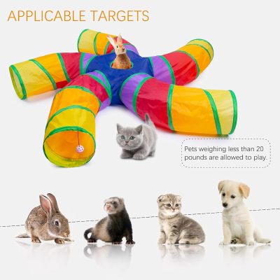 Inbelive Cat Tunnel for Indoor Cats Large, with Play Ball S-Shape 5 Way Collapsible Interactive Peek Hole Pet Tube Toys, Puppy, Kitty, Kitten, Rabbit (Multicolor)