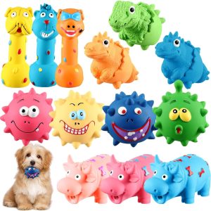 Inbelive 13 Pcs Squeaky Dog Toys Durable Latex Squeaker Puppy Chew Rubber Dog Toys Boredom Animals Interactive Dog Toys Colorful Funny Fetch Toy for Small Medium Breed