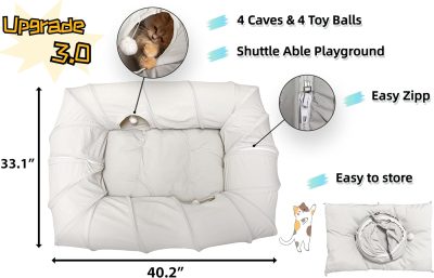 Inbelive 4 Ways Shuttled XL Cat Tunnel Bed for Indoor Cats Peekaboo Cat Cave Donut with Cool Mat