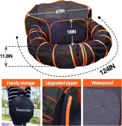 Inbelive Cat Tunnel Tube Cat Enclosures Foldable Cat Tent Small Animal Playpen Bunny Cage Cat Toy Pet Tents Outdoor Indoor for Fun Orange with Storage Bag