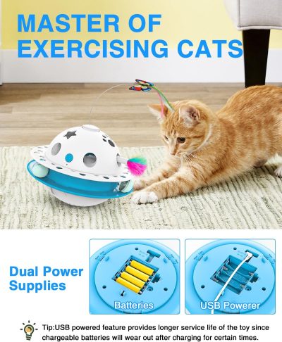 Inbelive 3 in 1 Smart Cat Toys, Interactive Cat Roly Poly Toy, Electric Indoor Kitten Toys, Fluttering Butterfly,Random Whack-A-Mole Mice, 1 Pcs Catnip Balls,Auto On/Off (Blue)