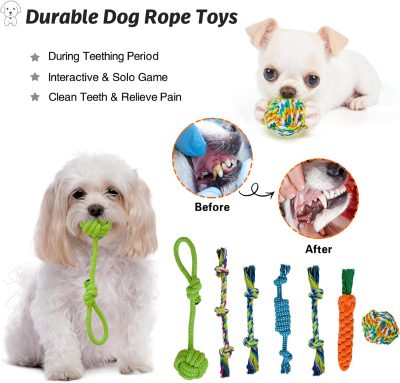 Inbelive 20Pcs Puppy Chew Toys for Teething, Dog Chew Toys with Rope Toys, Pet Dog Toothbrush, Treat Balls, Dog Plush Toys and Squeaky Toys for Small Medium Dogs, Cute Dog Toy with Basket