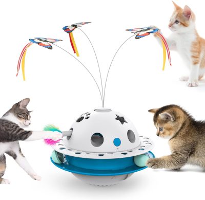Inbelive 3 in 1 Smart Cat Toys, Interactive Cat Roly Poly Toy, Electric Indoor Kitten Toys, Fluttering Butterfly,Random Whack-A-Mole Mice, 1 Pcs Catnip Balls,Auto On/Off (Blue)