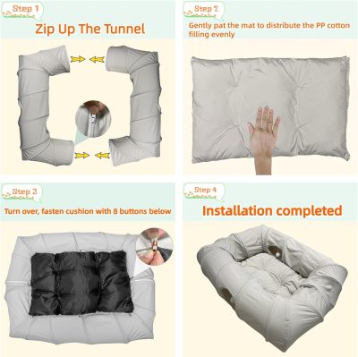 Inbelive 4 Ways Shuttled XL Cat Tunnel Bed for Indoor Cats Peekaboo Cat Cave Donut with Cool Mat