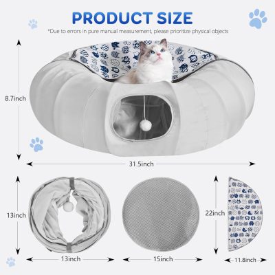 Inbelive Summer Breathable Cat Tunnel Bed, Soft Comfortable Cat Toy with Hanging Ball for Small to Medium Cats Kitten,Puppy,Rabbit,Ferret, Puppy Indoor Crawling Drilling