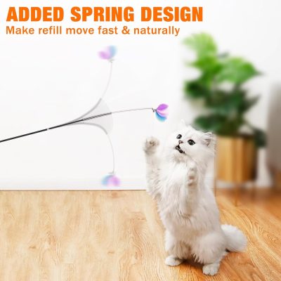Inbelive 2024 latest Cat Toys, 2 in 1 Spring Cat Wand Toy with 2PCS Ultra-long Cat Teaser, 4PCS Spring Steel Wire & 5PCS Feather Refills for Kitty Kitten Indoor Cats Cat Accessories