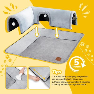 Inbelive Cat Tunnel Bed Indoor: Detachable Kitty Pet Play Tube - Washable Kitten Cave Mat with Ball Toys