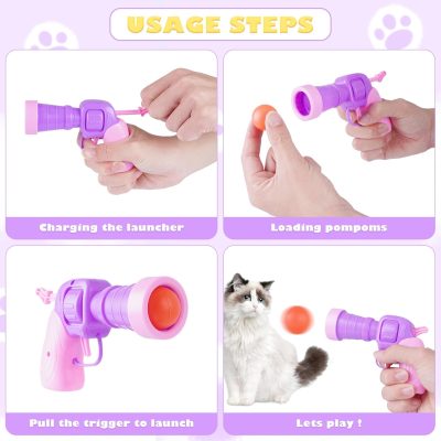 Inbelive 158pcs Cat Ball Launcher Set, Interactive Cat Toy Pom Pom Balls for Bored, Lightweight and Silent Cat Toys Pet Ball Launcher Plush Ball Shoot Gun Toy for Indoor Cats Kitten (Glitter Balls)
