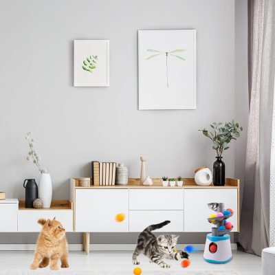Inbelive Automatic Ball Launcher for Small and Medium Cats, Interactive Cat Toy Base Ball Throwing Machine Mental Stimulation Toys for Cats Enrichment Toy for Indoor Outdoor Use, 16 EVA Balls Included