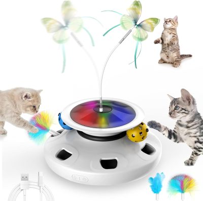 Inbelive 4 in 1 Cat Toys Rechargeable with 2000mAh Battery, Interactive Cat Toys for Indoor Cats, Track Balls Kitten Toy, Fluttering Butterfly, Electronic Whack a Mole for All Breeds