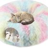 Inbelive Plush Cat Tunnel Bed for Indoor Cats, Collapsible Cat Donut Tunnel with Central Mat, Fluffy Cat Cave Tube with Hanging Ball for Cat Kitten Rabbit Puppy Ferret