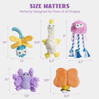 Inbelive Small Medium Dog Toys, Soft Fabric Squeaky Puppy Toys, Keep Dogs Busy, Plush Durable Stuffed Crinkle Pet Chew Toys for Medium, Small Puppy Dogs, Cute Pet Teething Toys, 5 Packs