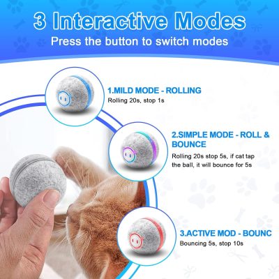 Inbelive Interactive Smart Cat Toy, APP Control Self Moving Balls, 3 Modes Active Rolling Ball with Replaceable Shell, Rechargeable Wicked Ball for Indoor Cats/Kitten and Small Dogs