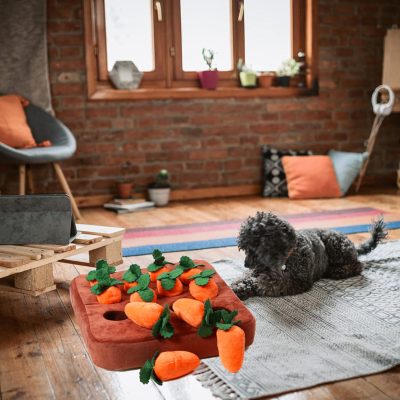 Inbelive Dog Carrot Toy, Enrichment Dog Puzzle Toys, Hide and Seek Carrot Farm Dog Plush Chew Toys for Small Medium and Large Dogs Cats with 12 Carrots