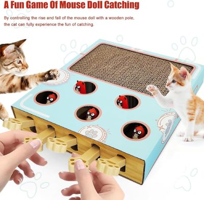 Inbelive Cat Enrichment Toys for Indoor Cats, Whack-A-Mole Cat Puzzle Toy, Corrugated Cardboard Cat Scratching Post, Indoor Cat Scratching Post Toy, Safe and Fun Paw Scratcher, Exercise Puzzle for All Ages