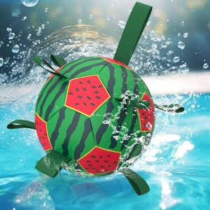 Inbelive Watermelon Ball Dog Water Toys- Waterproof Dog Soccer Ball with Straps, Dog Beach Balls for Summer Outdoor Games Swimming Pool with Family Kids, Outdoor Dog Toys (9 inch)