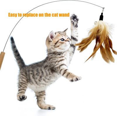 Inbelive Cat Feather Toys Refill Cat Wand Replacement Feathers, 16 PCS Cat Toy Feather Refills, Cat Wand Attachments Feathers for Cat Toys