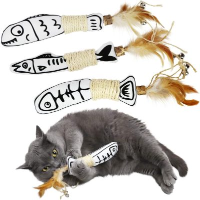 Inbelive 3 Pack Cute Catnip Toys with Feather Silvervine Rope & Bells for Cats, Cat Feather Toys with Catnip Cat Kicker Toys Cat Toys with Feather Bells