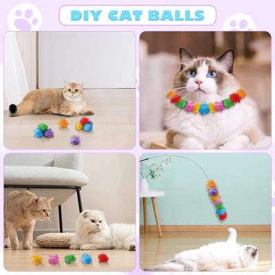 Inbelive 158pcs Cat Ball Launcher Set, Interactive Cat Toy Pom Pom Balls for Bored, Lightweight and Silent Cat Toys Pet Ball Launcher Plush Ball Shoot Gun Toy for Indoor Cats Kitten (Glitter Balls)