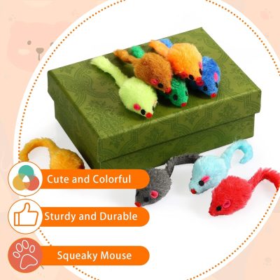 Inbelive 120 Pcs Rainbow Furry Cat Mouse Toys Interactive Rattle Cat Toy Mice Small Soft Rustle Sound Kitten Toys for Pets Cat Puppy Kittens Play, Assorted Colors