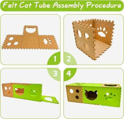 Inbelive Cat Play Tunnel 14 Pcs DIY Foldable Cat Hideaway Cave with Interactive Peek Hole Felt Kitten Play Tubes and Tunnels for Indoor Cats Up to 20lb