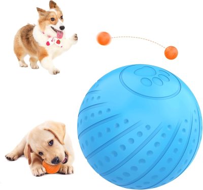 Inbelive Interactive Dog Toy Ball 2.3'' 2 Interactive Modes Soft Enhanced Rubber Bite Resistant Durable Motion Activated Automatic Rolling Ball Toys with LED