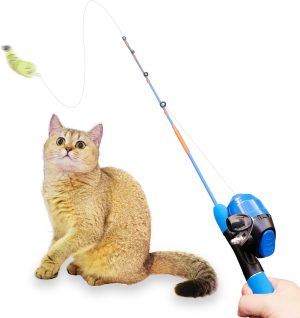 Inbelive Cat Casting Fishing Pole Toy, Cat Casting Toy Set, Interactive Toy for Cats, Tangle-Free Design, Cat Toy for Indoor Outdoor Cats