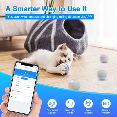 Inbelive Interactive Smart Cat Toy, APP Control Self Moving Balls, 3 Modes Active Rolling Ball with Replaceable Shell, Rechargeable Wicked Ball for Indoor Cats/Kitten and Small Dogs