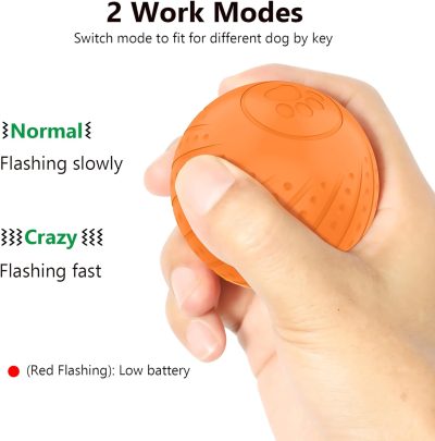 Inbelive Interactive Dog Toy Ball 2.3'' 2 Interactive Modes Soft Enhanced Rubber Bite Resistant Durable Motion Activated Automatic Rolling Ball Toys with LED
