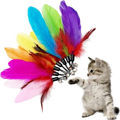 Inbelive Cat Feather Toys Refill Cat Wand Replacement Feathers, 16 PCS Cat Toy Feather Refills, Cat Wand Attachments Feathers for Cat Toys