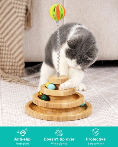 Inbelive Cat Toy Roller, 3-Level Turntable Ball Tower with 8 Colorful Balls & 1 Bell, Interactive Kitten Fun Mental Physical Exercise Puzzle Kitten Toys