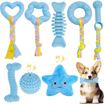 Inbelive 20Pcs Puppy Chew Toys for Teething, Dog Chew Toys with Rope Toys, Pet Dog Toothbrush, Treat Balls, Dog Plush Toys and Squeaky Toys for Small Medium Dogs, Cute Dog Toy with Basket