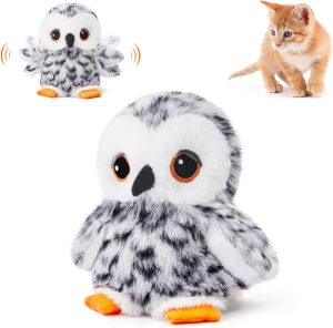 Inbelive Flapping Snowy Owl Cat Toys, Lifelike Bird Chirp, Rechargeable Owl Touch Activated Kitten Toy, Interactive Catnip Kicker Exercise Toys 4.0" for All Breeds