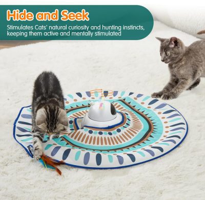 Inbelive Cat Laser Toy Automatic, 4-in-1 Interactive Cat Toys for Indoor Cats, Hide and Seek Kitten Wand Toy, USB Rechargeable Electronic Kitten Toys with Moving Feather, Cover for Bored Cats All Breeds