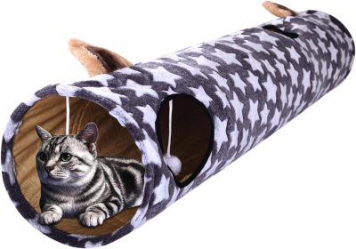 Inbelive Large Cat Tunnel Bed with Plush Cover,Fluffy Toy Balls, Small Cushion and Flexible Design- 10 inch Diameter, 3 ft Length- Great for Cats, and Small Dogs, Rainbow Wave Color
