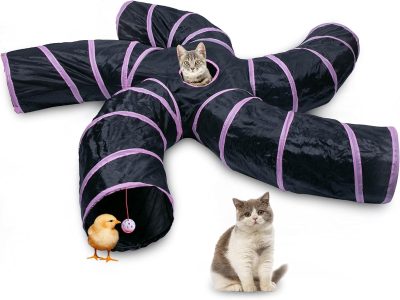 Inbelive Cat Tunnel for Indoor Cats Large, with Play Ball S-Shape 5 Way Collapsible Interactive Peek Hole Pet Tube Toys, Puppy, Kitty, Kitten, Rabbit (Multicolor)