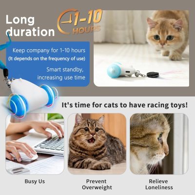 Inbelive Interactive Cat Toys for Indoor Cats, 2-Speed Smart Automatic Cat Mouse Toy with LED Wheels, USB Rechargeable,Relieve Lack of Exercise for Cats Kittens