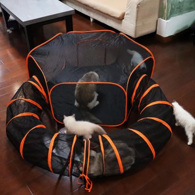 Inbelive Cat Tunnel Tube Cat Enclosures Foldable Cat Tent Small Animal Playpen Bunny Cage Cat Toy Pet Tents Outdoor Indoor for Fun Orange with Storage Bag