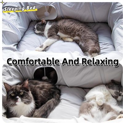 Inbelive 4 Ways Shuttled XL Cat Tunnel Bed for Indoor Cats Peekaboo Cat Cave Donut with Cool Mat