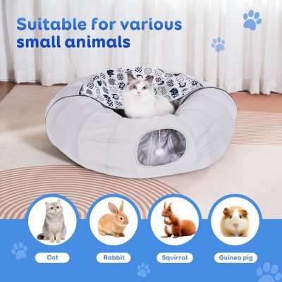 Inbelive Summer Breathable Cat Tunnel Bed, Soft Comfortable Cat Toy with Hanging Ball for Small to Medium Cats Kitten,Puppy,Rabbit,Ferret, Puppy Indoor Crawling Drilling