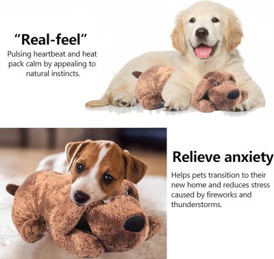 Inbelive Dog Heartbeat Toy for Puppy Anxiety Relief, Heartbeat Stuffed Animal Heartbeat Plush Toy for Small, Medium, and Large Dogs (Brown)