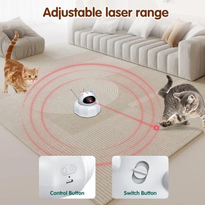 Inbelive 4 in 1 Cat Laser Toy Automatic, Interactive Cat Toys for Indoor Cats, Hide and Seek Kitten Wand Toy, USB Rechargeable Electronic Toys with Moving Feather, Cover for Bored Cats All Breeds