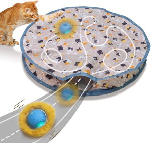 Inbelive Interactive Cat Toys Ball Fast Rolling in Pouch, Motion Activate Chirping Cat Toy Hide and Seek Mouse Catching Game (Blue)