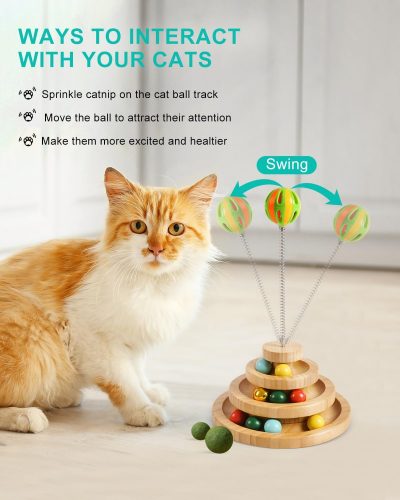 Inbelive Cat Toy Roller, 3-Level Turntable Ball Tower with 8 Colorful Balls & 1 Bell, Interactive Kitten Fun Mental Physical Exercise Puzzle Kitten Toys