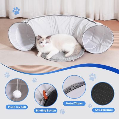 Inbelive Summer Breathable Cat Tunnel Bed, Soft Comfortable Cat Toy with Hanging Ball for Small to Medium Cats Kitten,Puppy,Rabbit,Ferret, Puppy Indoor Crawling Drilling