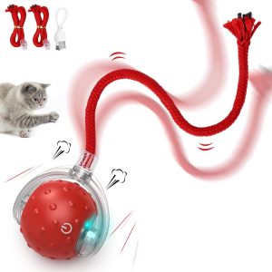 Inbelive Interactive Cat Toys Ball, Motion Activate Electric Cat Toy, Automatic Pet Exercise Toys, Simulate Bird Calls, USB Rechargeable (Long Tail)