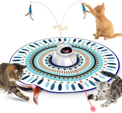 Inbelive Cat Laser Toy Automatic, 4-in-1 Interactive Cat Toys for Indoor Cats, Hide and Seek Kitten Wand Toy, USB Rechargeable Electronic Kitten Toys with Moving Feather, Cover for Bored Cats All Breeds