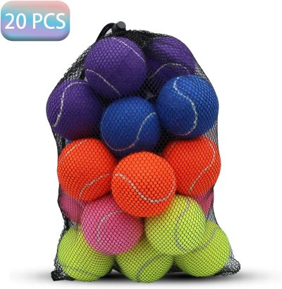 Inbelive Tennis Balls, 20 Pack Tennis Balls for Dogs, Pet Dog Playing Balls, Come with Mesh Bag for Easy Transport, Colorful Easy Catching Pet Dog Balls (Multi-Color)