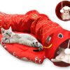 Inbelive Cat Tunnel Bed for Indoor Cats 2-in-1 Cat Play Tunnel Bed Collapsible Cat Carpet Tunnel Washable Cat Tubes and Tunnels with Hanging Balls for Kitty Bunny Rabbit Puppy Ferret (Blue)